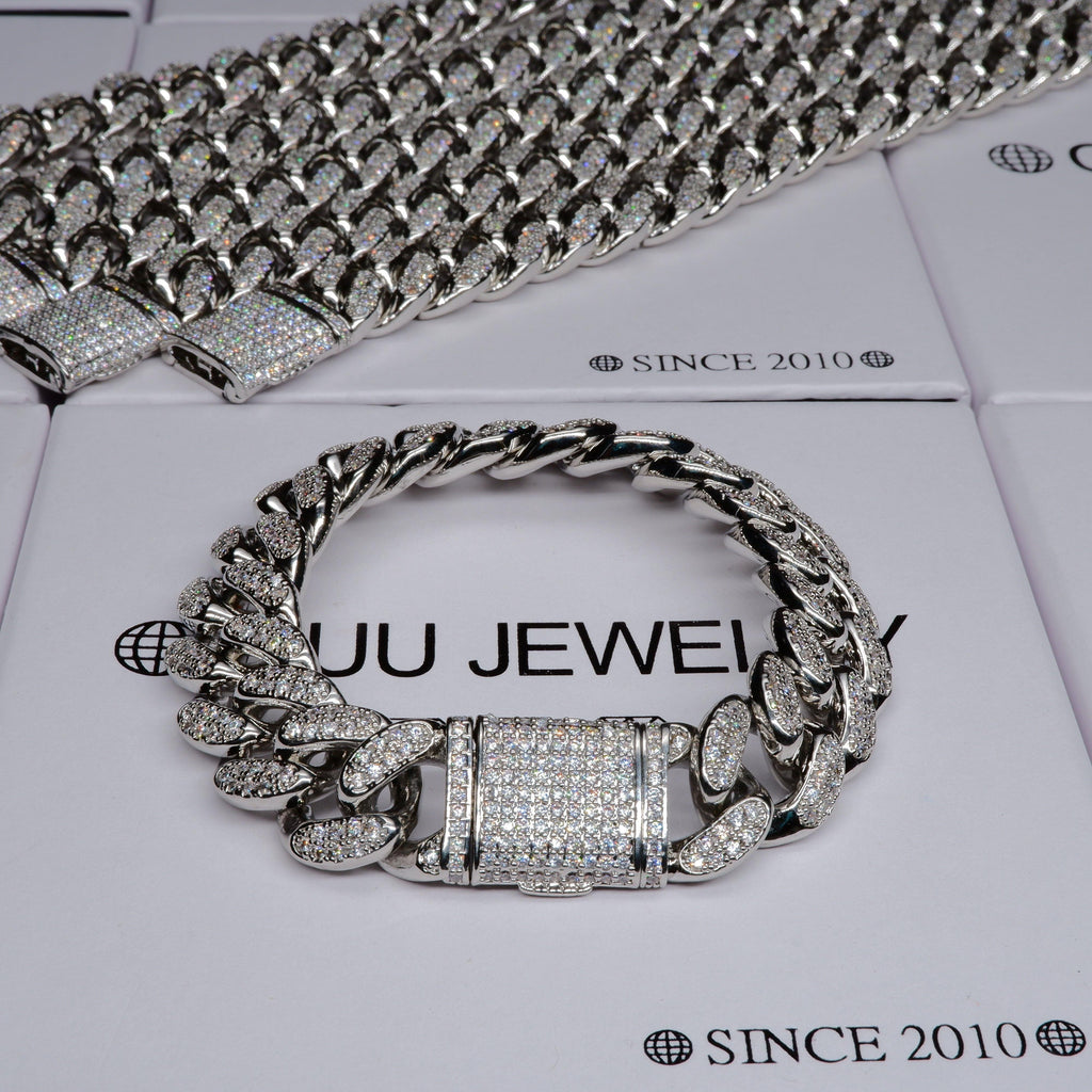 13MM 18K White Gold-Plated Classic Miami Cuban Link Bracelet