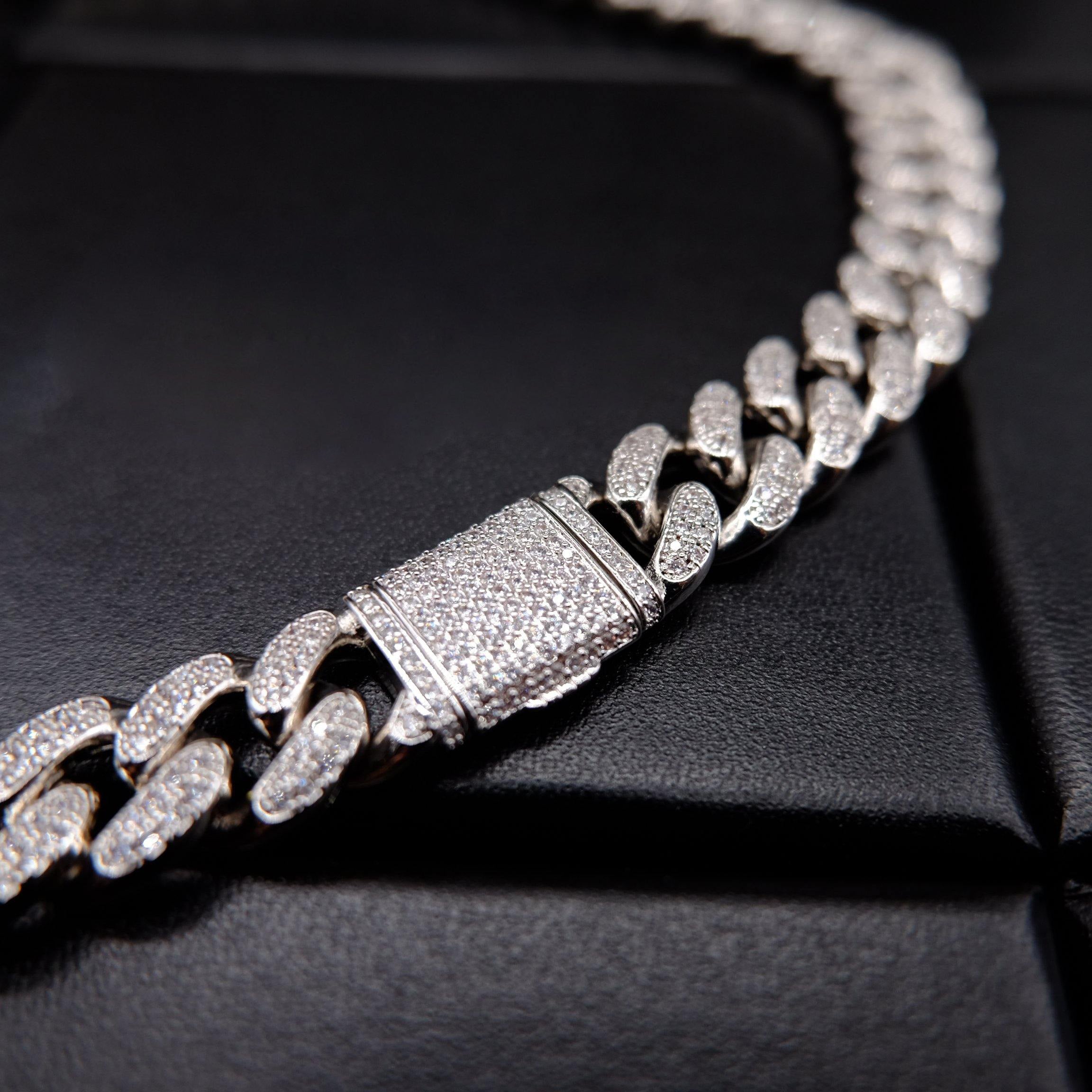 🔥New Flip buckle Iced Cuban Link Chain Silver