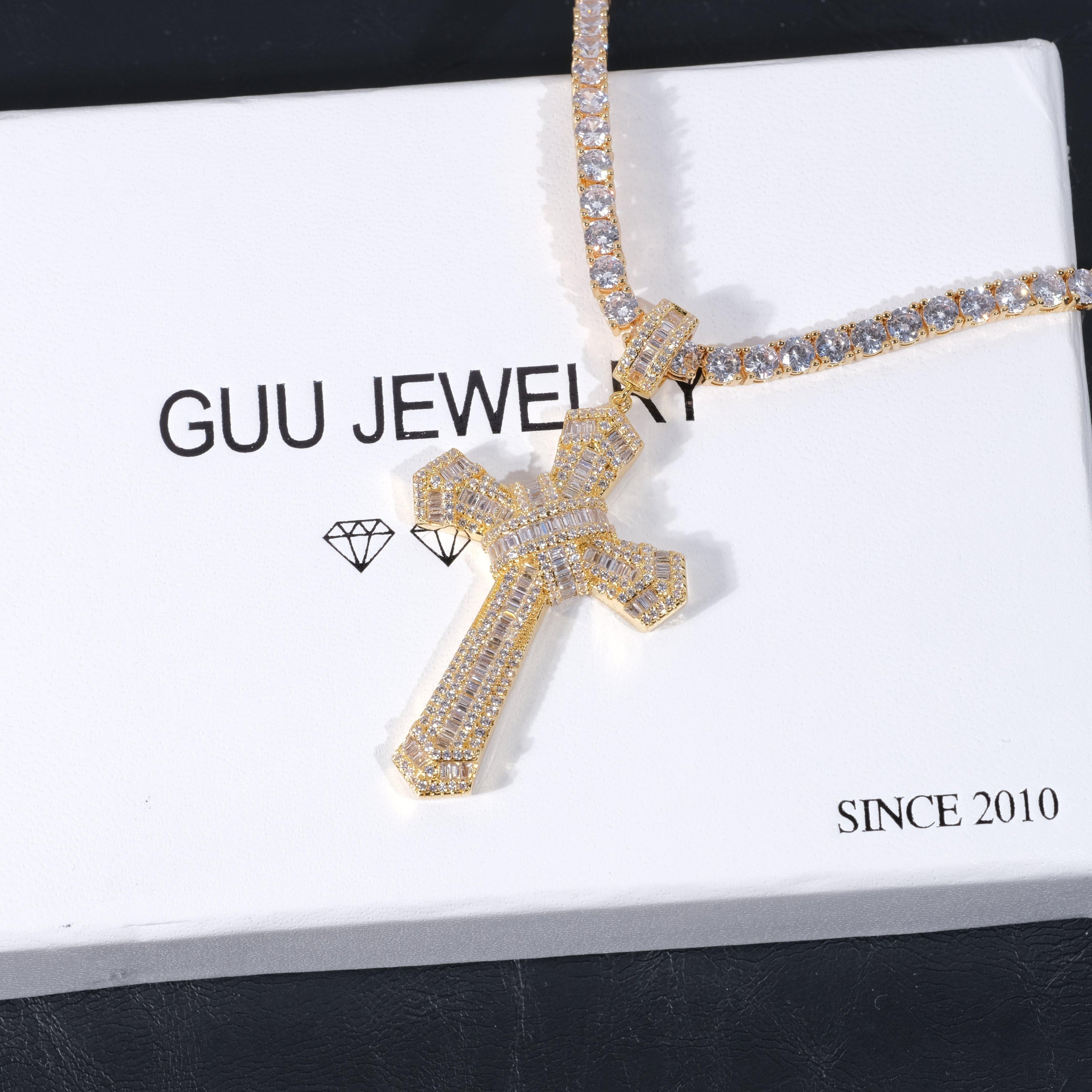 New Design Iced Baguette Jesus Cross Necklace