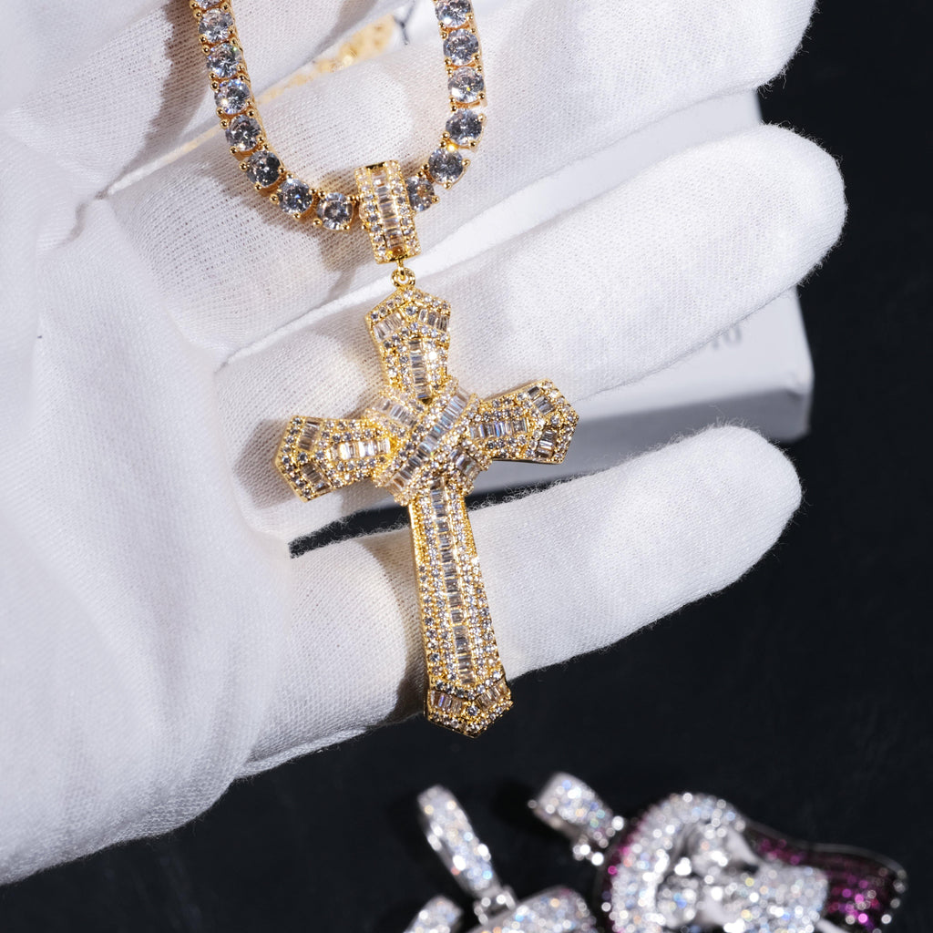 New Design Iced Baguette Jesus Cross Necklace