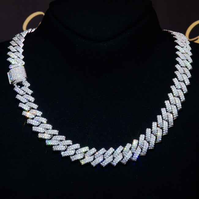 18K White/Gold-Plated Seamless Rhombic Iced Cuban Chain Hover Image