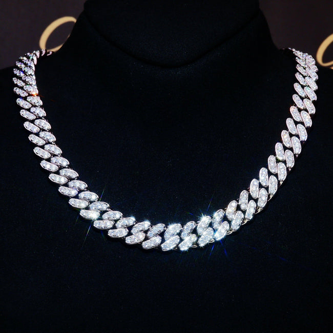 13mm 18K White/Gold-Plated Seamless Iced Cuban Chain Hover Image