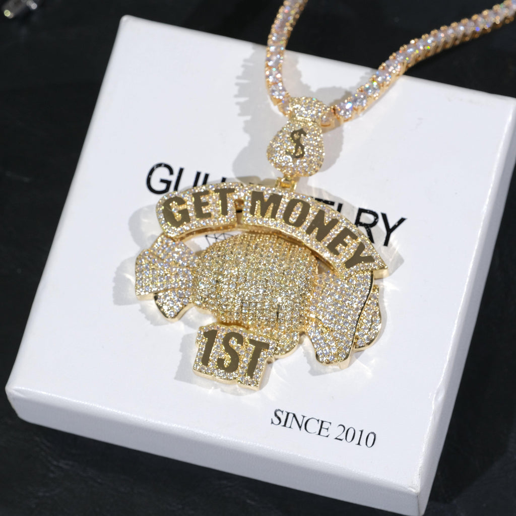 18K Gold-Plated Get Money First Iced Necklace