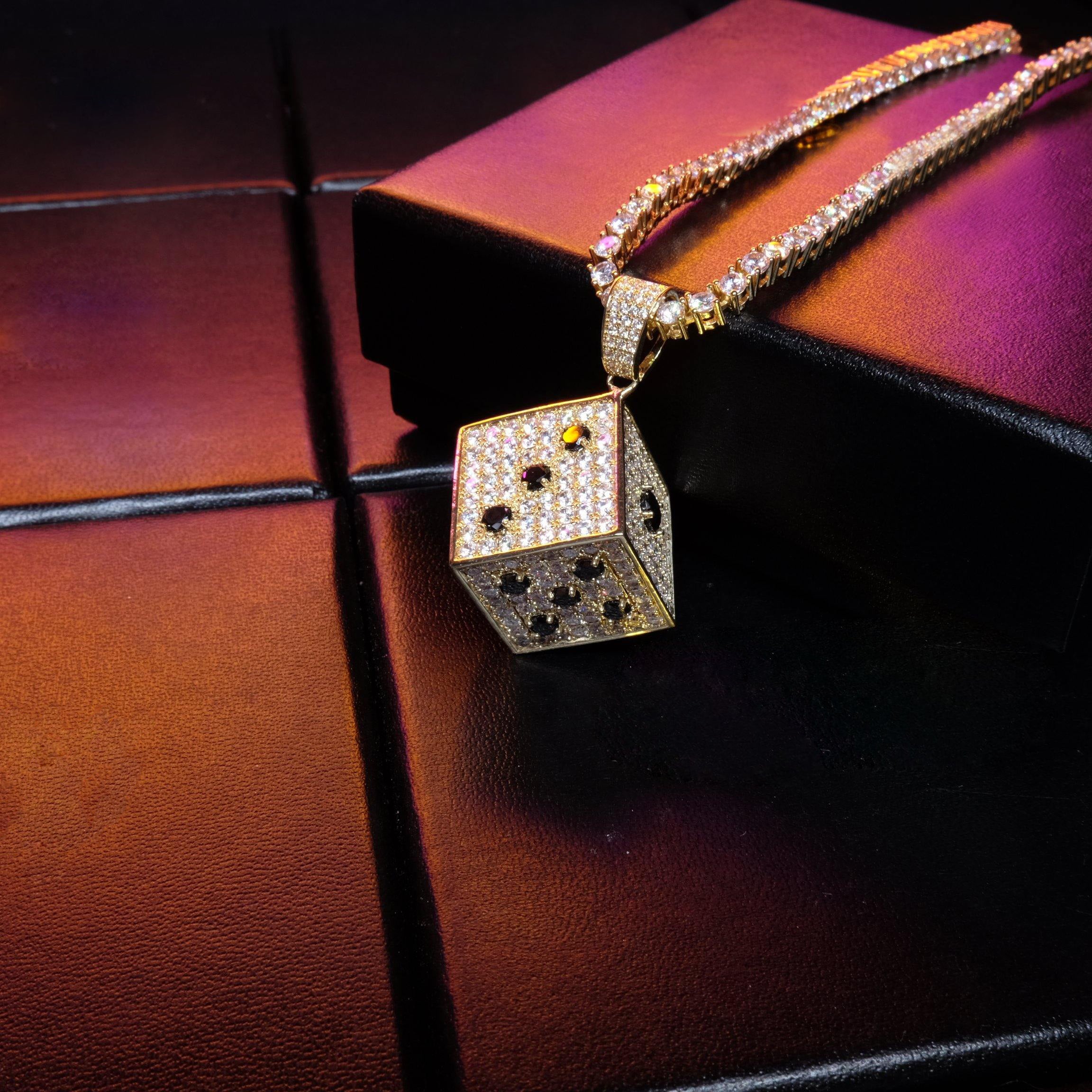 Two-tone CZ Black And White  Dice Pendant Jewelry
