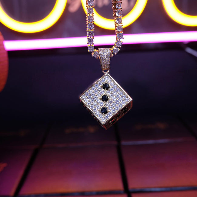 Two-tone CZ Black And White  Dice Pendant Jewelry Main Image