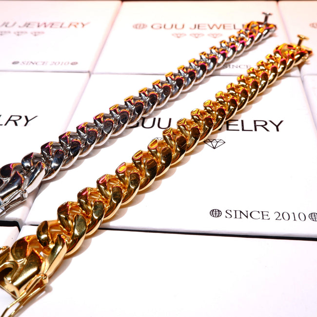 14mm White/Gold-Plated Classic Miami Cuban Bracelet Hover Image