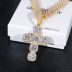 Iced Large Gemstone Cross Necklace