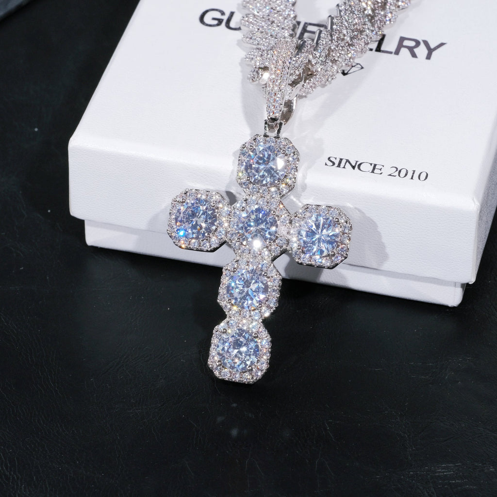 Iced Large Gemstone Cross Necklace
