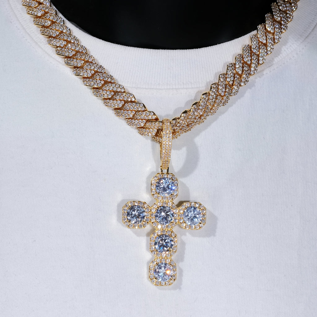 Iced Large Gemstone Cross Necklace
