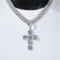 Iced Large Gemstone Cross Necklace