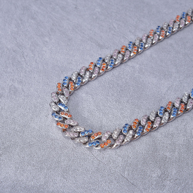 13mm 18K WhiteGold-Plated Colorful Iced Cuban Chain Hover Image