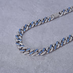 13mm 18K WhiteGold-Plated Blue Iced Cuban Chain