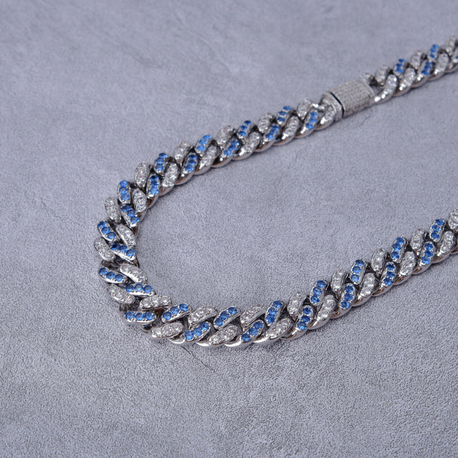 13mm 18K WhiteGold-Plated Blue Iced Cuban Chain Hover Image