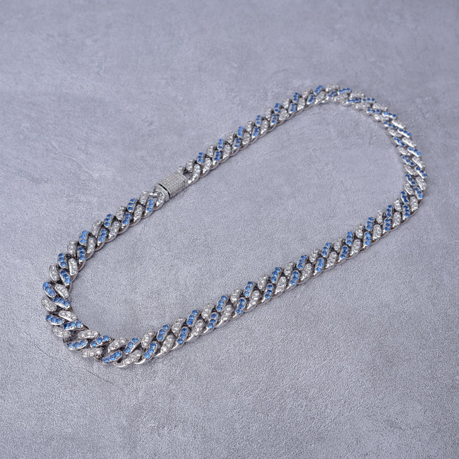 13mm 18K WhiteGold-Plated Blue Iced Cuban Chain Main Image