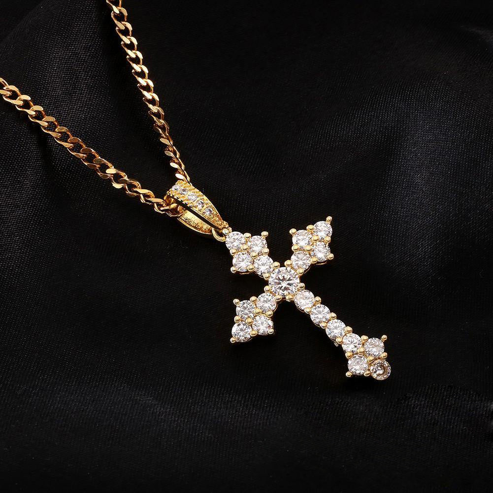 Official Limited Setting AAA CZ Cross Pendant In 18K Yellow Gold-Plated