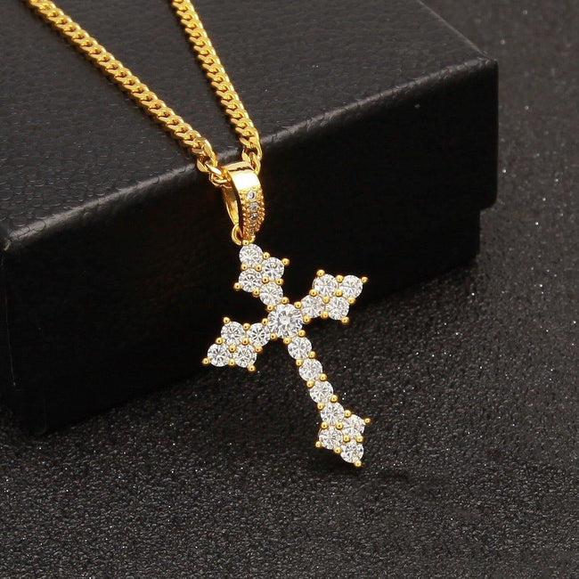 Official Limited Setting AAA CZ Cross Pendant In 18K Yellow Gold-Plated Main Image
