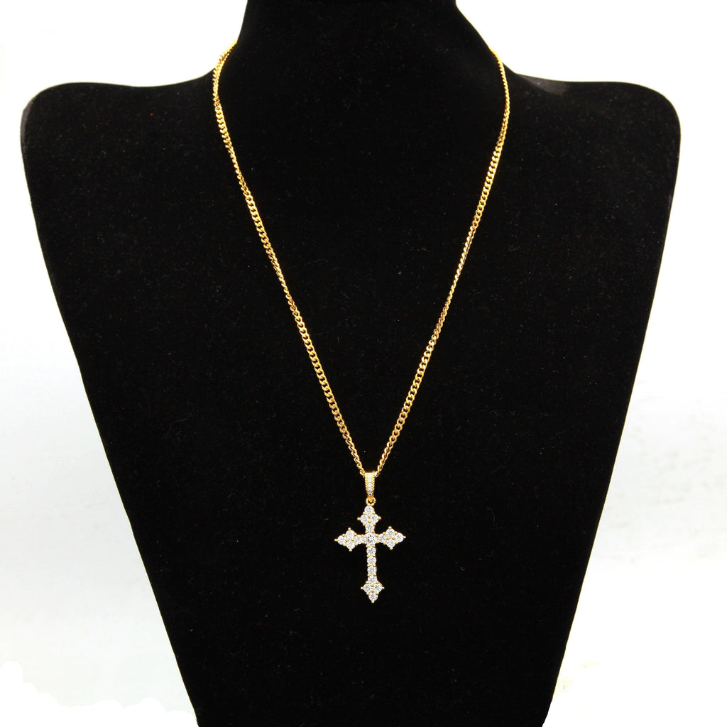 Official Limited Setting AAA CZ Cross Pendant In 18K Yellow Gold-Plated