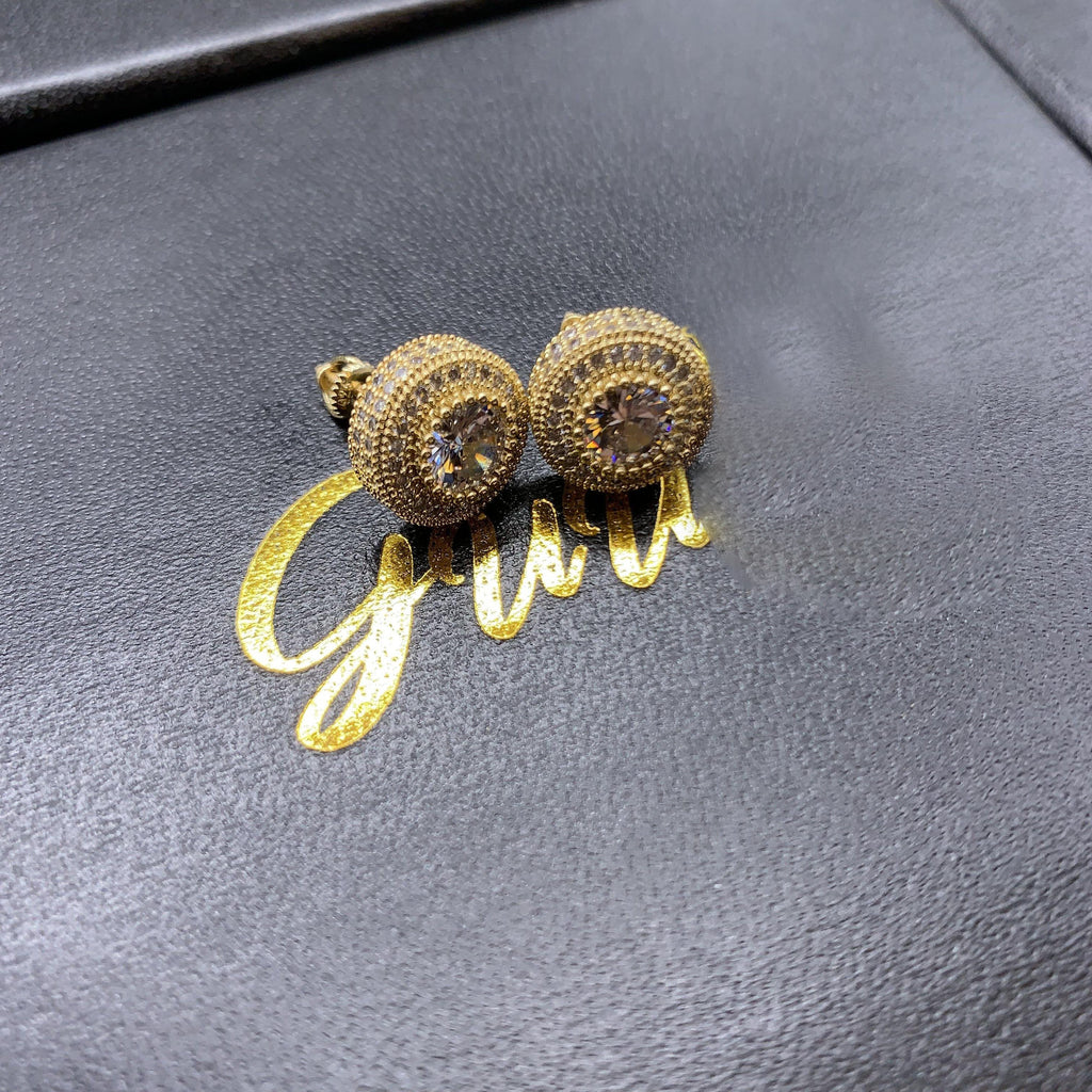 Gold Plated Iced Round Shape 12mm Hip Hop Earrings