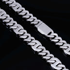 15mm Prong Baguette Curb Chain White Gold