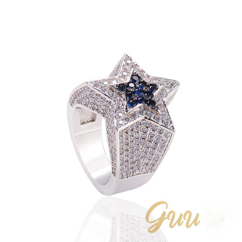 CZ Gold-Plated Copper Five-pointed Star Ring