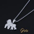 Iced AAA CZ Gorilla Pendant In 18K Yellow Gold-Plated