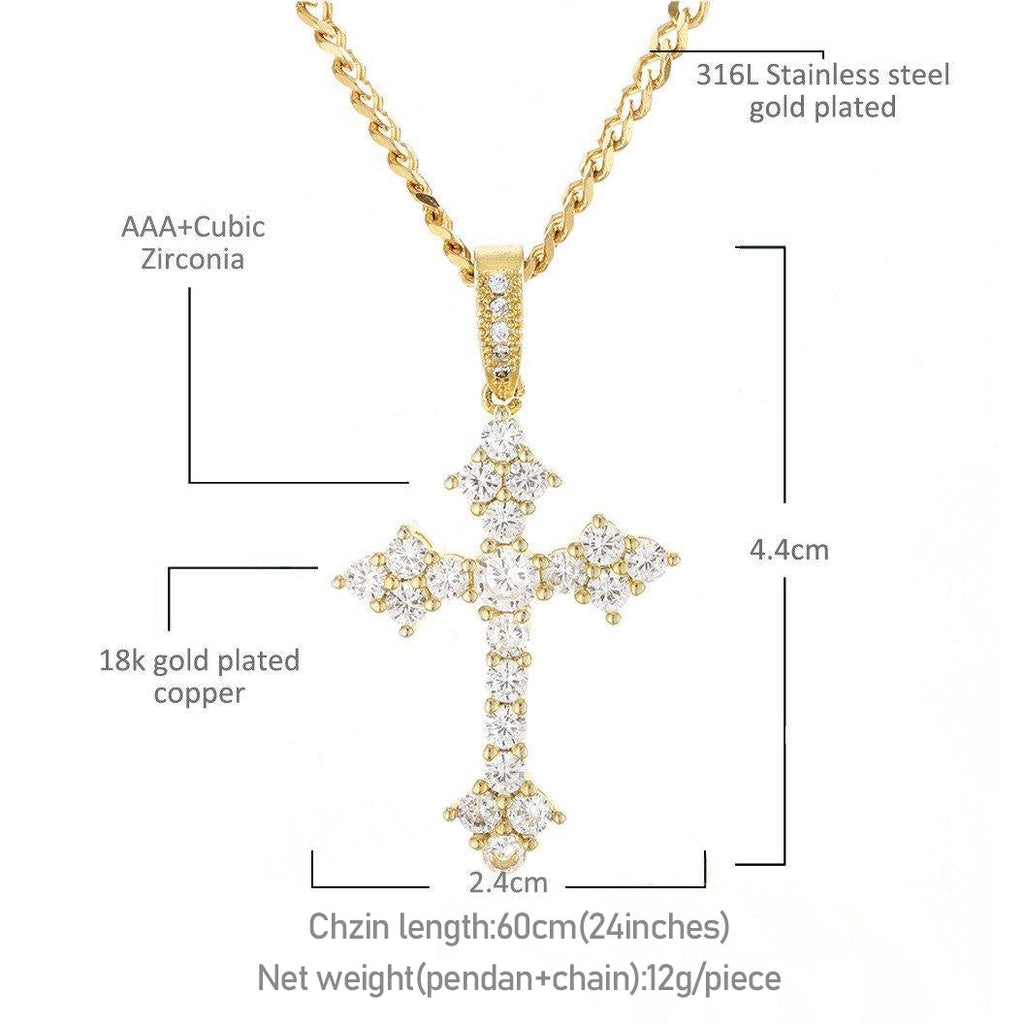 Official Limited Setting AAA CZ Cross Pendant In 18K Yellow Gold-Plated