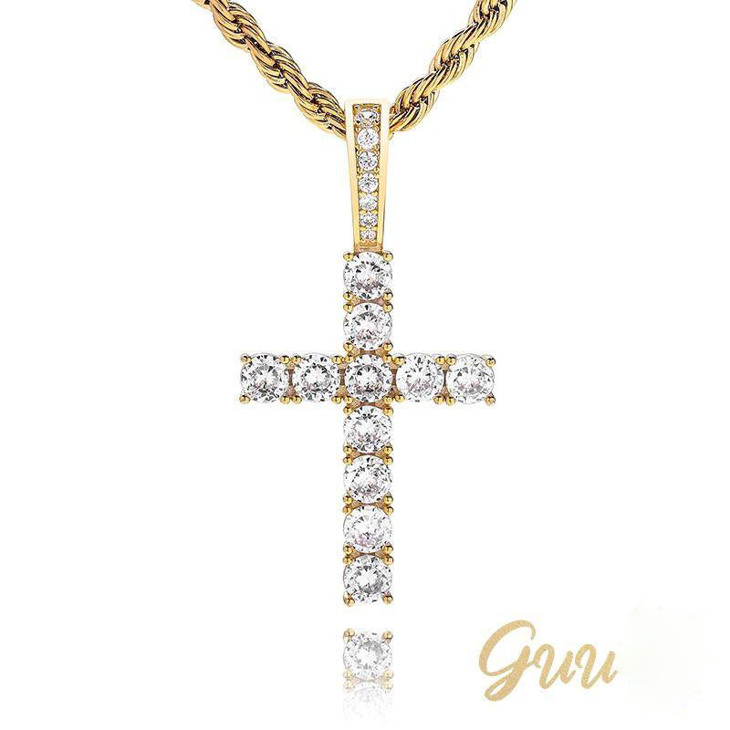 925 Sterling Silver Micro-inlay AAA CZ Cross Hip Hop Necklace