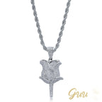 30mm  Iced Gold-Plated CZ  Rose Pendant & Cuban Link Chain