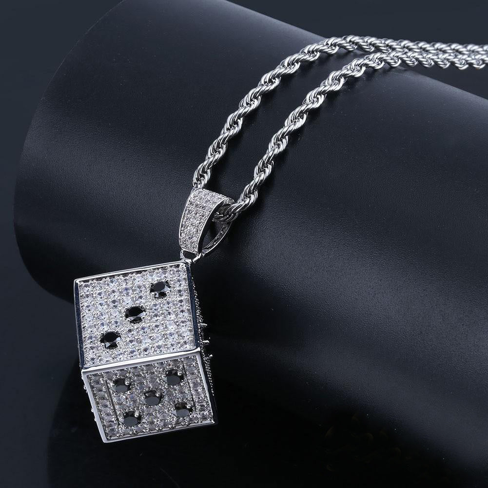 Two-tone CZ Black And White  Dice Pendant Jewelry