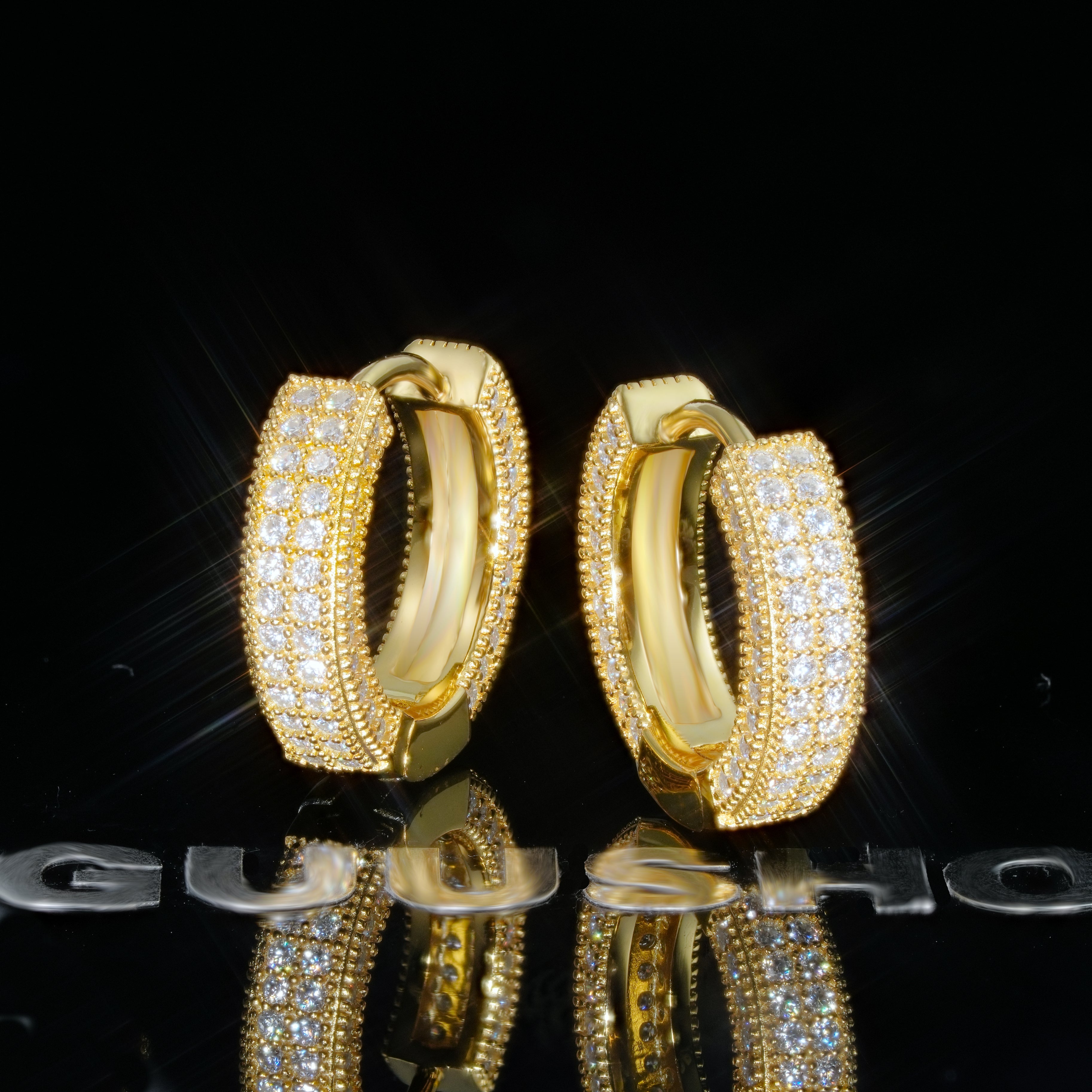 925s VVS1 Moissanite Fully Iced 3D Hoop Earrings In 18k Gold