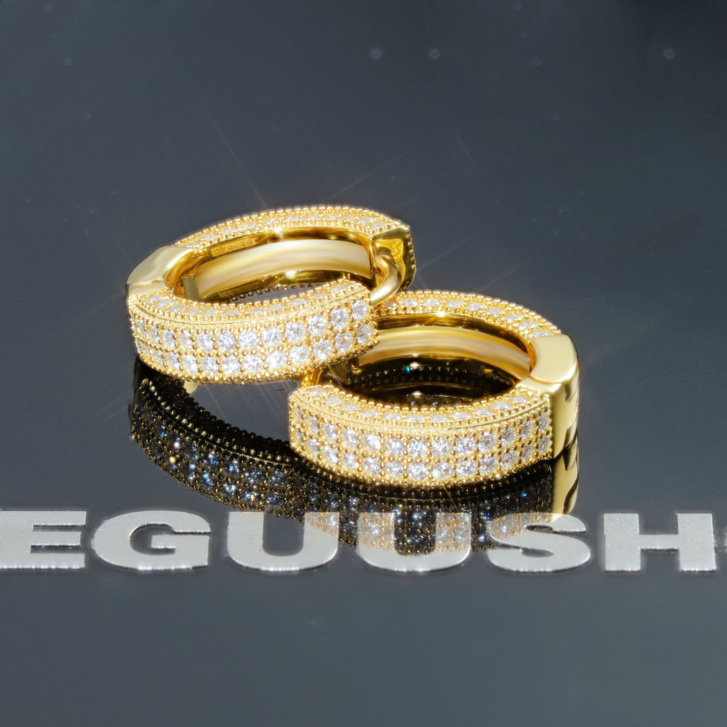 925s VVS1 Moissanite Fully Iced 3D Hoop Earrings In 18k Gold