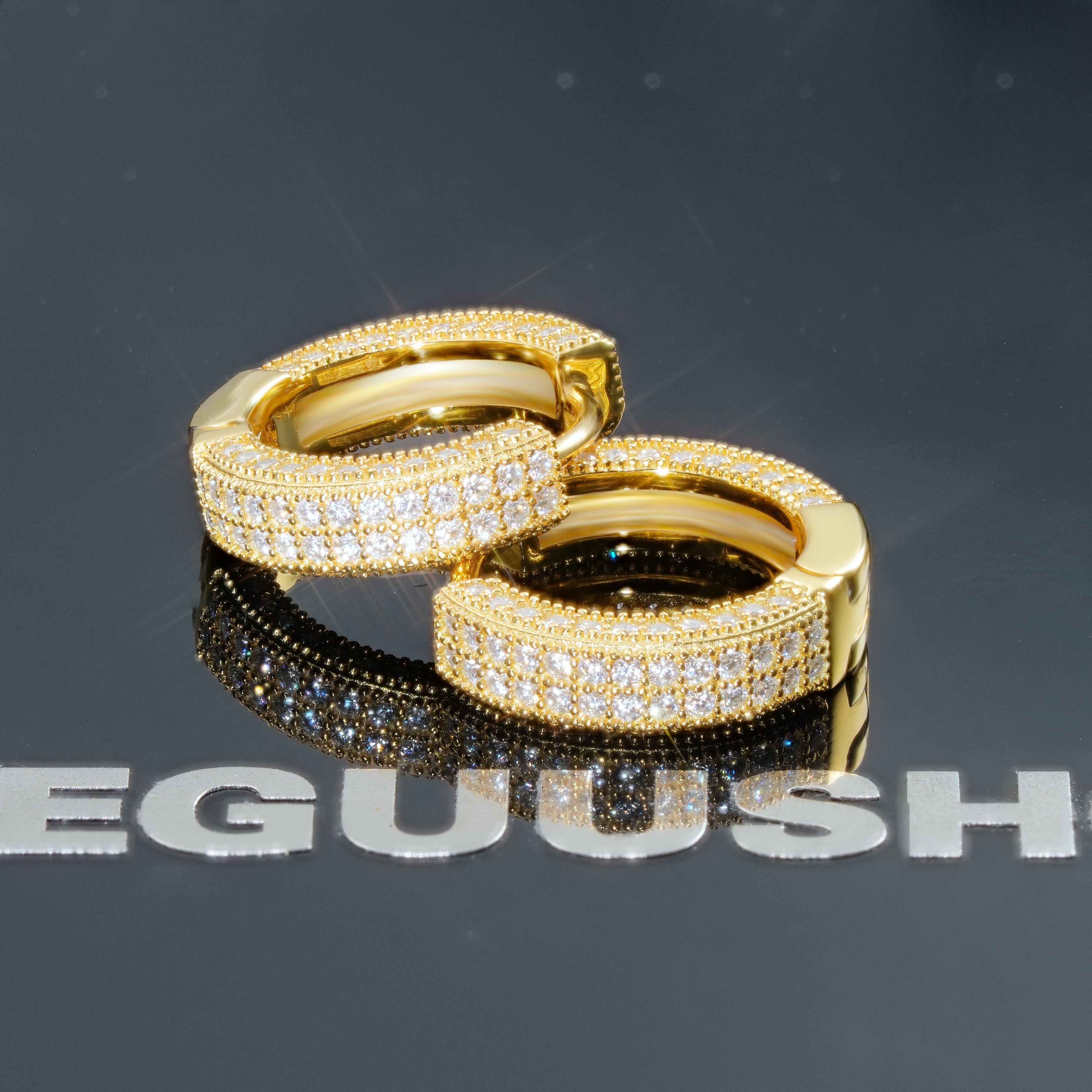 925s VVS1 Moissanite Fully Iced 3D Hoop Earrings In 18k Gold